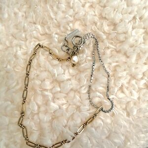 Two-Tone Gold & Silver Layered Necklace with Pearl Accent